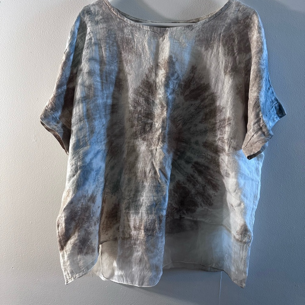 Valentina Naldi Italy Linen Neutral Tie Dye Boxy Lagenlook Blouse Top
Women's L